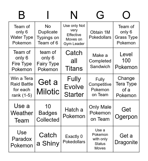 Scarlet/Violet New Game Bingo Card