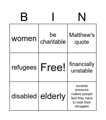 Options for the Poor and Vulnerable Bingo Card