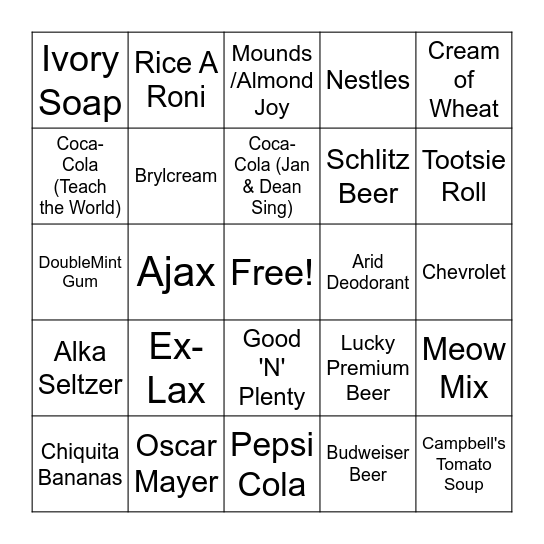 Commercial Break Bingo Card