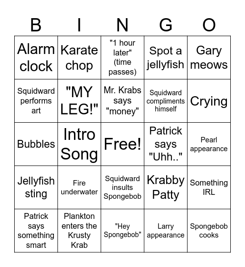 Spongebob Bingo Card