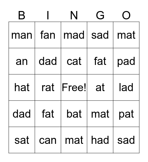 Sight Words Bingo Card