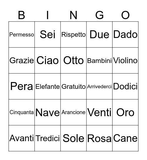 Ripasso Bingo Card