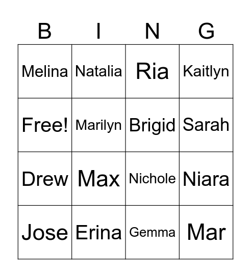 Conversation Club Bingo Card