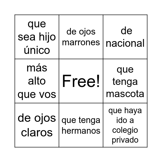 Bingo Humano! Bingo Card