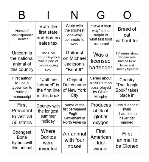 NPUASTS Trivia Bingo Card