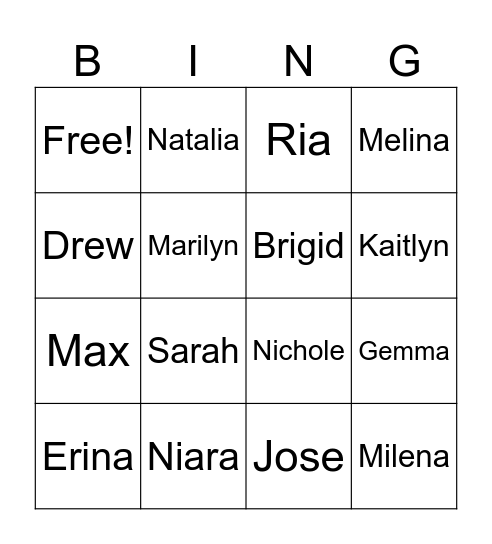 Conversation Club Bingo Card