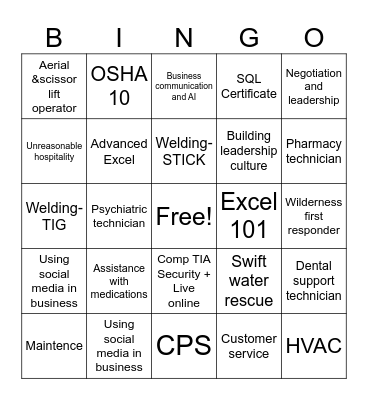 Workfoce Bingo Card