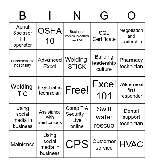Workfoce Bingo Card