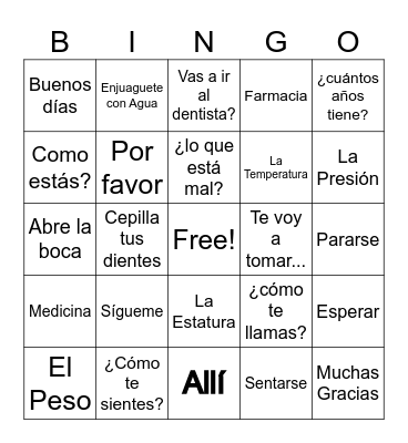 MEDLIFE Medical Spanish Bingo Card