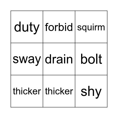 Word of the Day Practice Bingo Card