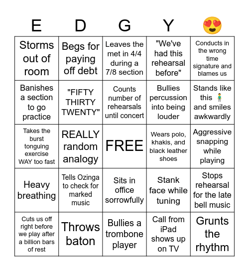 Edgy Bingo Card