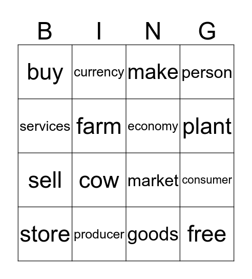 Economics Bingo Card