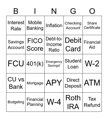 Financal Bingo Card