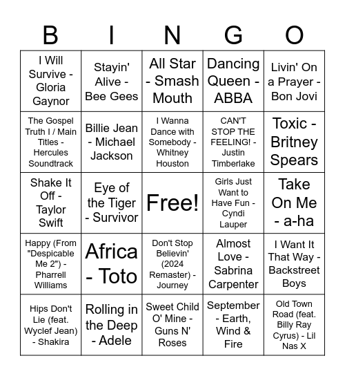 NKE Music Bingo Card