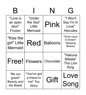 Love Song Bingo Card