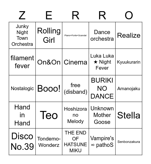 zerro's relaxing tea time bingo! Bingo Card