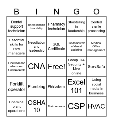 CSI Workforce Bingo Card
