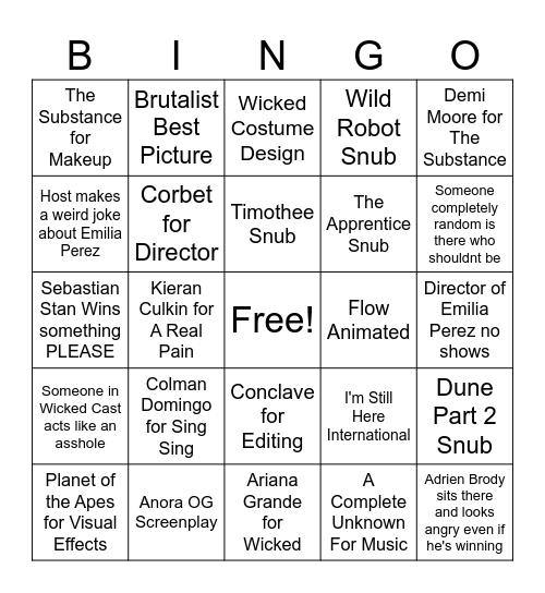 Oscars! Bingo Card