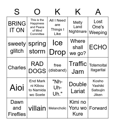 sokka's relaxing tea time bingo! Bingo Card