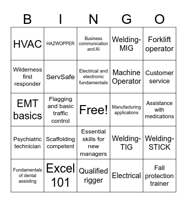 CSI Workforce Bingo Card