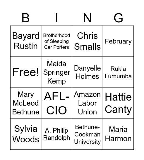 Black History Month Bingo Card