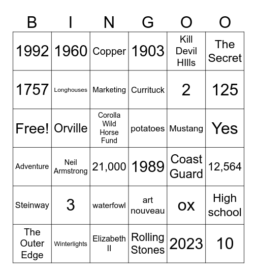LOBX Tourism Day BINGO Card