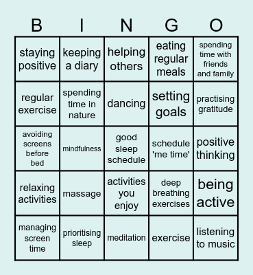 Self Help Bingo Card