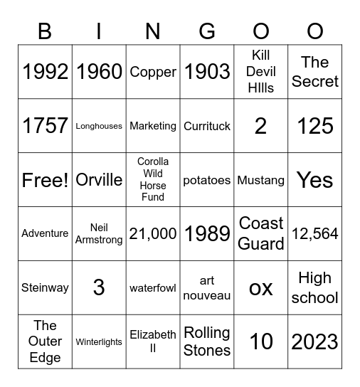 LOBX Tourism Day BINGO Card