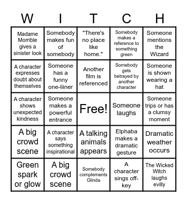 Wicked Movie Bingo Card