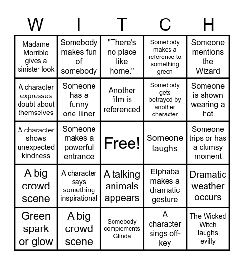 Wicked Movie Bingo Card
