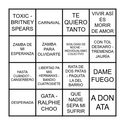 BINGO MUSICAL Bingo Card