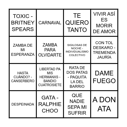 BINGO MUSICAL Bingo Card