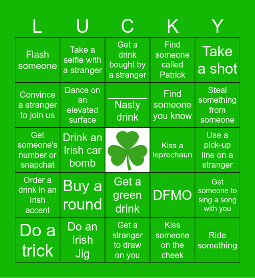Leprechaun Nasty Bingo Card