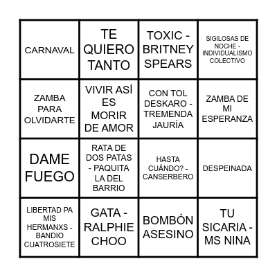 BINGO MUSICAL Bingo Card
