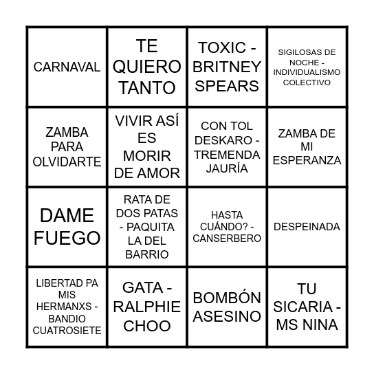 BINGO MUSICAL Bingo Card