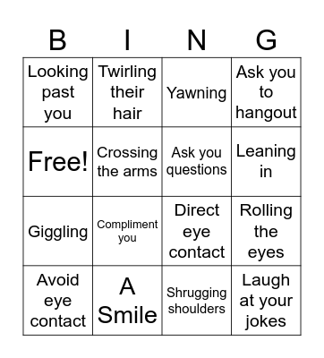 Crushes Nonverbal Language Bingo Card