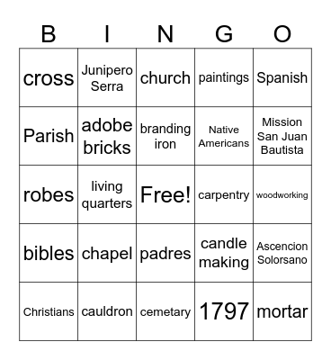 Mission San Juan Bautista Bingo Card