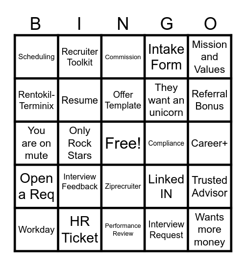 Recruiting Bingo Card