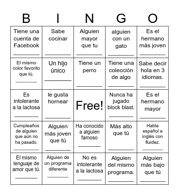 Bingo Card (Spanish) Bingo Card