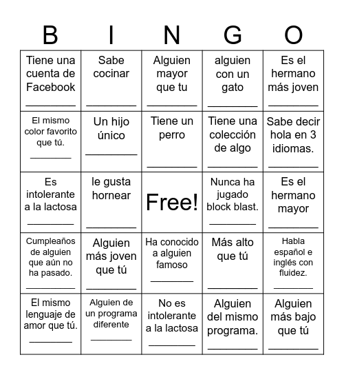 Bingo Card (Spanish) Bingo Card