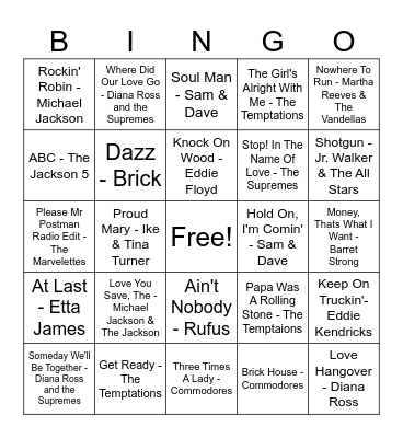 MOTOWN MUSIC BINGO Card