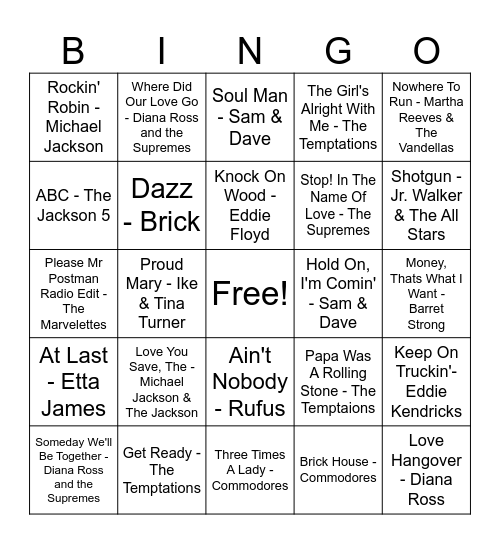 MOTOWN MUSIC BINGO Card