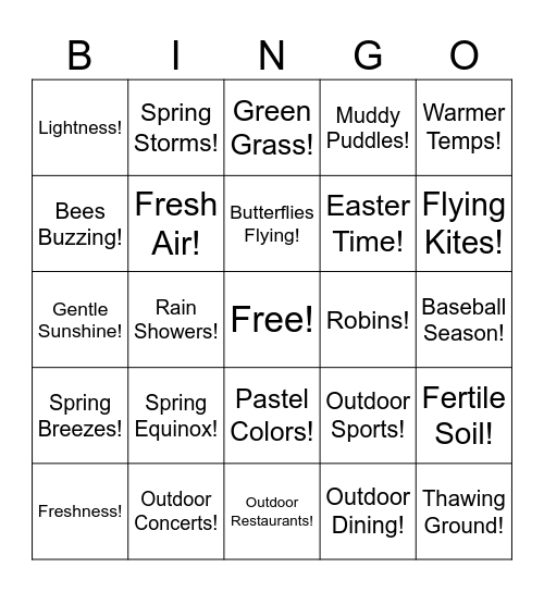 Springo! Bingo Card