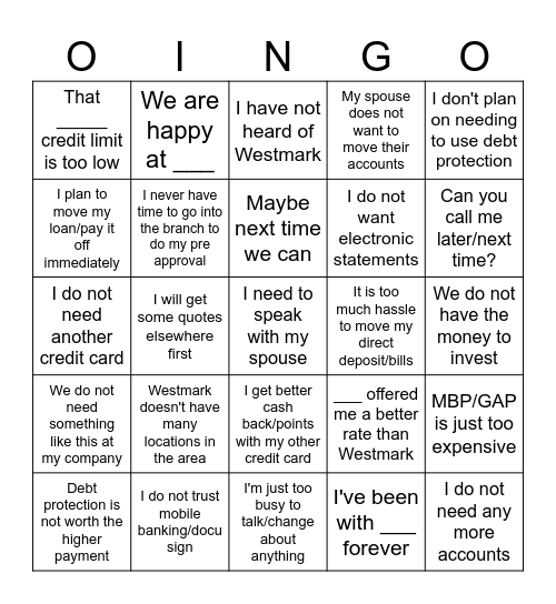 OINGO Bingo Card