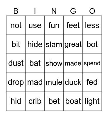 Vowel Sounds Bingo Card