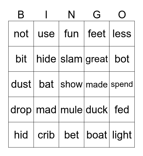 Vowel Sounds Bingo Card
