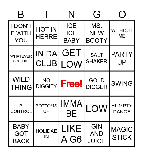 90s/00s DANCE HITS Bingo Card