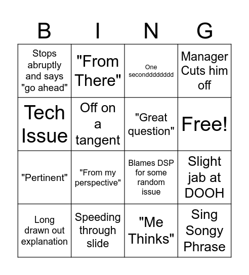 Training Session Bingo Card