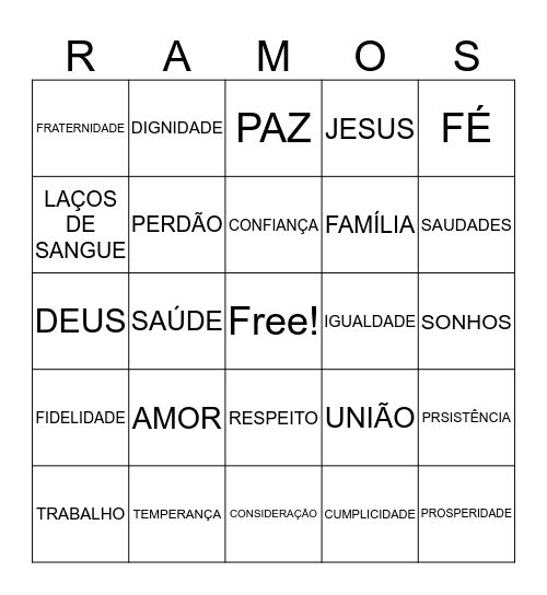 FAMÍLIA Bingo Card