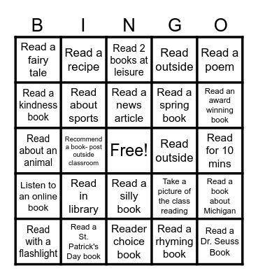 March is Reading Month Bingo Card